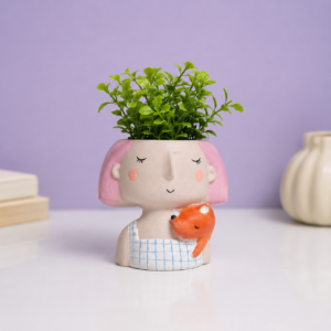 Cute Girl Face Planter Pot with Fox |